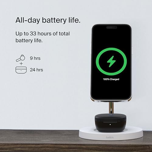 Belkin Sound Form™ Motion True Wireless Earbuds with Dual Microphone – Crystal Clear Calls & IPX5 Water-Resistant Design – Wireless Charging Case for Ultimate Convenience – Perfect Bluetooth Headphones for i Phone & Samsung Users – Enhanced Sound Quality for Active Lifestyles