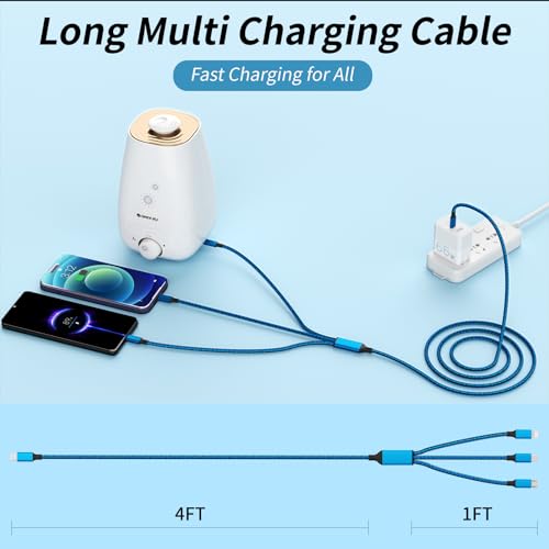 240 W 4-in-1 USB C Charging Cable – 6 FT Multi-Device Power Solution with LED Indicator for i Phone 16/15/14 Pro, Mac, i Pad, Samsung S25/S24 – Fast Charging Compatibility, Durable Design for Home & Travel