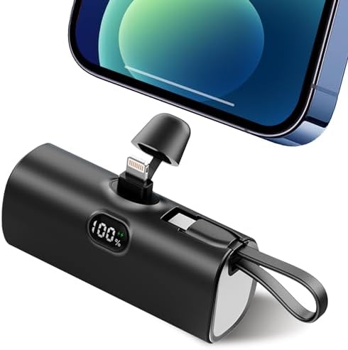 Ultra-Compact 5000 m Ah Power Bank with Built-in USB C Cable for i Phone 15 Pro Max – Reliable Portable Charger for i Phone 14/13, Samsung, Google, and More – Fast Charging Solution for On-the-Go Power Needs (Black)