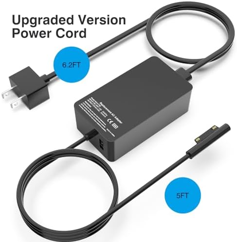 Ultimate 65 W Surface Pro Charger – Fast, Reliable Power Supply for Microsoft Surface Pro 3 to 9 & Surface Book with 10 ft Cord – Dual USB Charging, Enhanced Safety Features, and Universal Compatibility for All Models – Ideal Travel Companion and Perfect Gift for Surface Users