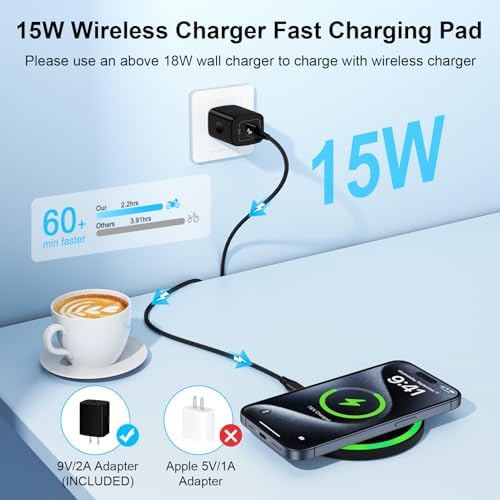 Fast Wireless Charging Pad for Samsung Galaxy S25 Series – 15 W Portable Charger with Sleek Design & Safety Features – Ultimate Convenience for Android Devices, Compatible with S24, S23, S22, S21, S20, Note 20, Note 10 – Tangle-Free Power Solution for On-the-Go Charging