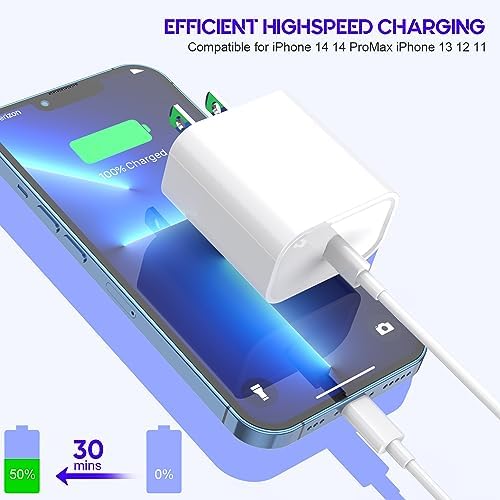 10-Foot Ultra-Fast i Phone Charging Cable 3-Pack with USB-C PD Wall Charger – Exceptional Compatibility for i Phone 14/13/12/11 Pro Max/XS Series – Durable Lightning Cable Solution for On-the-Go Charging Convenience and Rapid Power Delivery