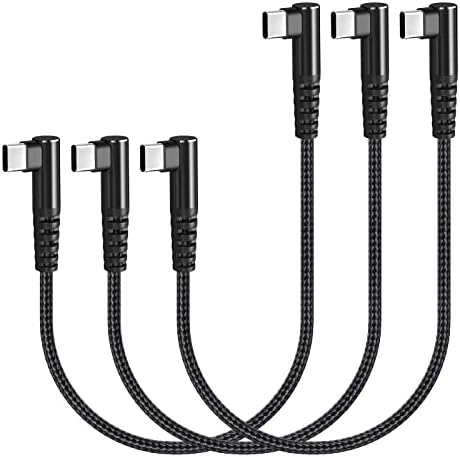 Ultimate 100 W USB C to USB C Cable Pack – 1 ft, 3-Pack Right Angle Nylon Braided Fast Charging Cables for Mac Book Pro 2021, i Pad Pro 2021, Samsung, Pixel, and LG – Enhanced Durability, Space-Saving Design, and High-Speed Data Transfer