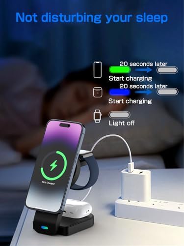 Premium 3-in-1 Magnetic Wireless Charging Station for i Phone 16/15/14/13/12, Apple Watch Ultra/SE, and Air Pods – Fast & Efficient Multi-Device Charger with Enhanced Safety Features for Home, Office & Travel