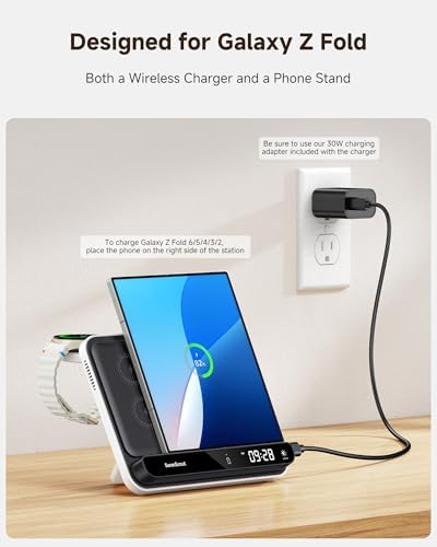 30 W Fast Wireless Charger for Samsung Z Fold 7/S25 Ultra – Foldable Charging Station for Galaxy Watch 7/Ultra/6/5/4/3 – Intelligent Temperature Control, Non-Slip Design for Ultimate Stability – Portable Multi-Device Power Hub
