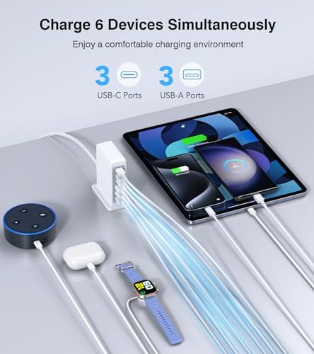 50 W Dual Type C Fast Charging Power Adapter 2-Pack – High-Performance USB-C Charger for i Phone, Samsung, i Pad, and Nintendo Switch – 5-Port Multi-Device Charger for Home and Travel – Compact, Safe, and Reliable Charging Solution