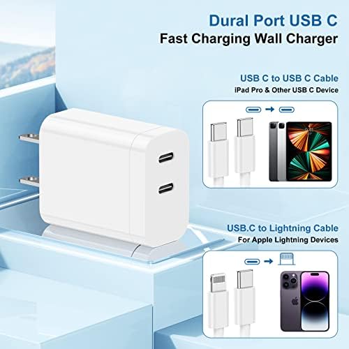 Lightning-Fast 20 W Apple Charger with MFi Certification – 6 ft USB-C to Lightning Cable Included for i Phone 14 Pro Max/14/13 Pro/12 Mini/12/11 & i Pad Air – Compact Power Block for Ultimate Portability and Rapid Charging Efficiency