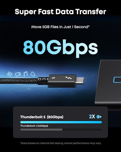 Anker Prime Thunderbolt 5 Cable – 1.7 FT USB-C to USB-C – 240 W Rapid Charging & 80 Gbps Data Transfer – Supports 8 K/4 K Displays & 120 Gbps Bandwidth – Thunderbolt 5 Certified for Ultimate Device Compatibility – Ideal for i Phone 16, Mac Book & More