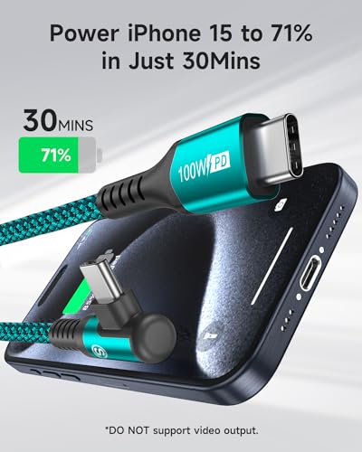 Ultimate 10 FT Right Angle USB-C to USB-C Cable (2-Pack) – 100 W Power Delivery for Fast Charging i Phone 16, Mac Book & Galaxy – Durable Tangle-Free Nylon Braided Design for Tight Spaces – Enhanced Flexibility for All Your Devices