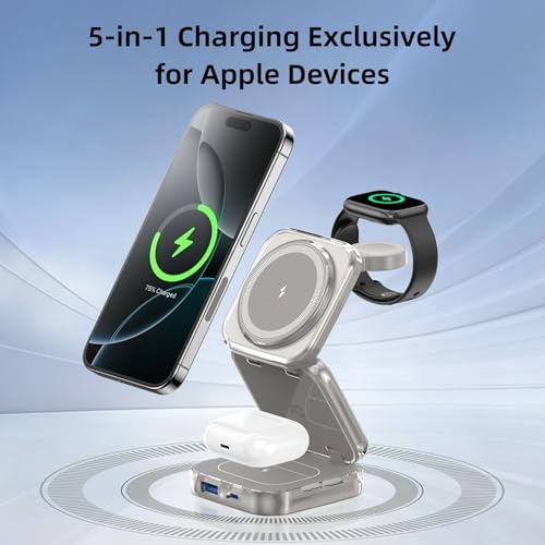 Revolutionize Your Charging Experience with AC Island 5-in-1 Portable Travel Wireless Charger – Fast 15 W Magnetic Stand for i Phone 16/15/14/13, Apple Watch & Air Pods, Includes 35 W Adapter, Ideal for On-the-Go Lifestyle and Enhanced Compatibility