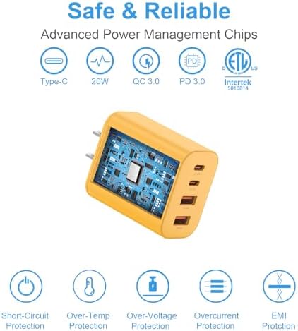 Compact 40 W Dual Port USB C Charger Block – Rapid Charge Cube for i Phone 11-16 Pro Max, i Pad, Samsung & More – Stylish Yellow Power Delivery & Quick Charge Technology for Ultimate Travel Convenience and Device Compatibility