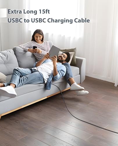 15 FT USB C to USB C Charging Cable – 100 W Braided Fast Charger for i Phone 16/15/Pro/Plus/Pro Max & Samsung Galaxy S23 – Durable, Tangle-Free Design for Efficient Data Transfer & Versatile Use – Perfect for Home, Office, and On-the-Go Charging Solutions