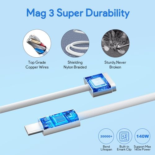 Ultra-Fast 96 W Mac Book Pro Charger with 6.6 ft Magnetic USB-C Cable – Compatible with 2021-2025 Mac Book Pro 14″/16″ & Mac Book Air 13″/15″ Models – Magnetic Connection for Secure Charging & Armor-Weave Durability – Lightning Speed Power Boost for M1/M2/M3/M4 Chipsets – 365-Day Warranty for Peace of Mind