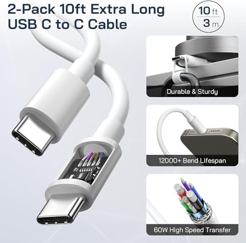 Ultimate i Phone 16/15 Fast Charging Kit: Dual 10 FT USB-C to C Cables with 20 W PD Wall Charger for Swift Power Delivery to i Phone 16/15 Pro/Max & i Pad 12.9/11/Air 5/4 – Unmatched Speed, Durability & Flexibility for All Your Charging Needs