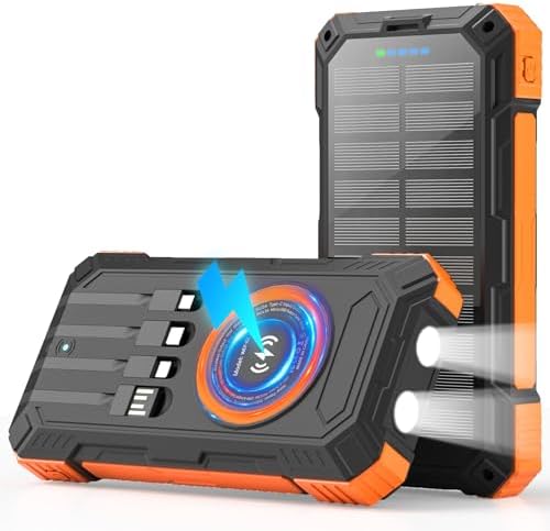 Ultimate 49800 m Ah Solar Power Bank – Wireless Fast Charger with 22.5 W QC3.0, Multi-Device Capability, Built-In Cables & Emergency LED Flashlight – Ideal Outdoor Companion for Smartphones and Tablets, Durable & Waterproof Design for Adventurers