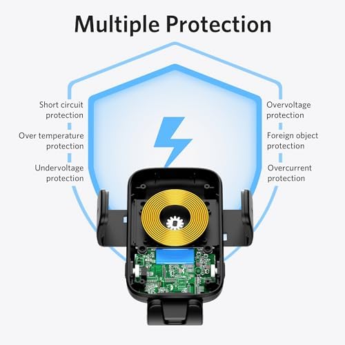 BESTEK 15 W Fast Wireless Car Charger with Auto-Clamping Phone Holder – Premium QC3.0 Air Vent Mount for i Phone 15/14/13/12/X/8, Samsung, LG, and Google Devices – Effortless Charging and Secure Fit for Every Drive