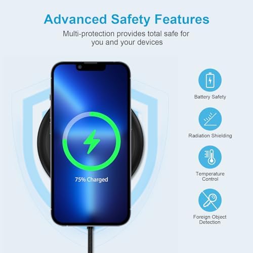 15 W Fast Android Wireless Charging Pad with QC 3.0 Adapter for Moto Edge, Samsung Galaxy S Series, and Google Pixel – Ultimate Charging Convenience with Through-Case Capability, Enhanced Safety Features, and Non-Slip Design for All Qi-Enabled Devices