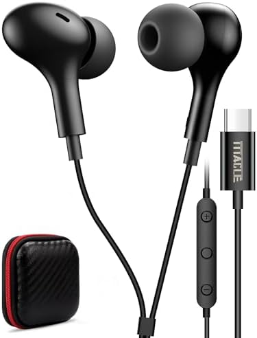 TITACUTE USB C Wired Earbuds: Premium Noise-Canceling Headphones with Bass Stereo Sound for Samsung S23 FE, S22, S21, A53, A54, and i Phone 15 Pro Max – Magnetic In-Ear Design with Microphone and Volume Control for Enhanced Audio Experience Across Devices