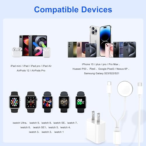 Revolutionize Your Charging Routine with the MFi Certified 2-in-1 USB-C Fast Charger for i Phone 15 & Apple Watch – 6 FT Magnetic Cable with 20 W Wall Block for Ultimate Efficiency and Compatibility Across All Apple Watch Series SE/9/8/7/6/5/4/3/2/1. Enjoy Rapid Charging Power and Extended Reach for Seamless Device Use.
