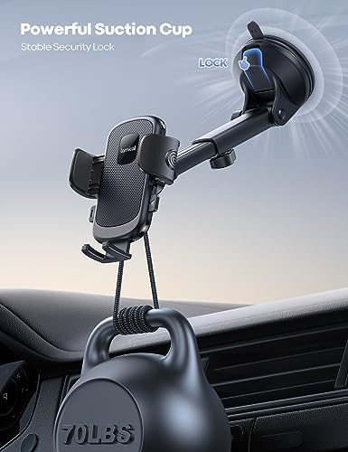 Lamicall 360° Adjustable Car Phone Holder with Military-Grade Suction Cup – Secure Smartphone Mount for i Phone 16 & Galaxy Models – Effortless Quick-Release Design for Safe Driving and Optimal Viewing Angles in Any Vehicle