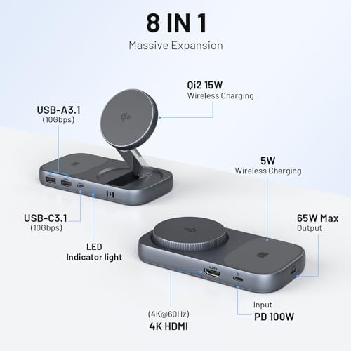 Upgrade Your Mac Book Experience with the Selore USB C Hub: 4 K HDMI Dock, 100 W Rapid Power Delivery, Qi2 Wireless Charging, 10 Gbps High-Speed Data Transfer & i Phone Mirroring – The Essential Space-Saving Organizer for Maximum Productivity