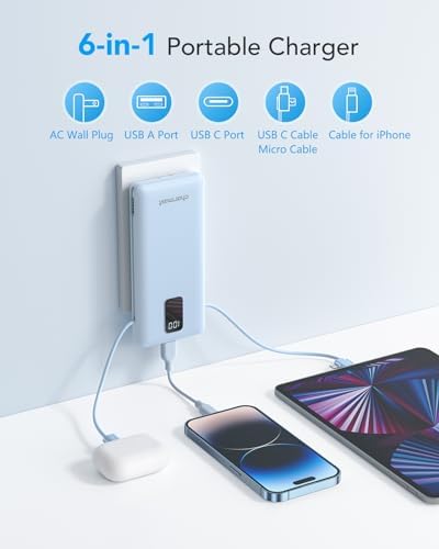 Ultimate Charmast 10,000 m Ah Portable Power Bank with Integrated Cables & Wall Plug – Fast Charging Essential for i Phone 16/15/14/13, Samsung, i Pad, and More – Unmatched Convenience for Travelers and On-the-Go Professionals