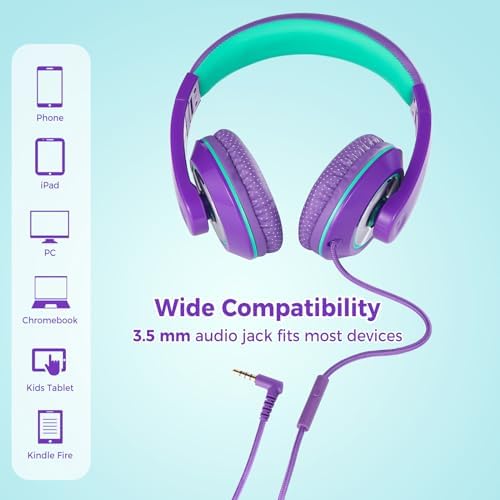 Rockpapa Kids Over-Ear Headphones – Lightweight Wired Audio Gear for School, Travel, and Home – Stylish White and Blue Design for Boys and Girls – Immersive Sound Quality with Adjustable Comfort and Durable Build for Young Audiophiles