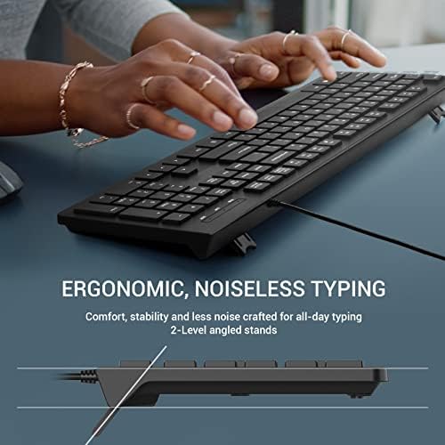 Upgrade Your Typing Experience with the Spill-Resistant USB Wired Keyboard – Low Profile Chiclet Keys, Large Number Pad, and Ergonomic Design for Enhanced Comfort and Speed – Perfect for Professionals and Home Users (Black)