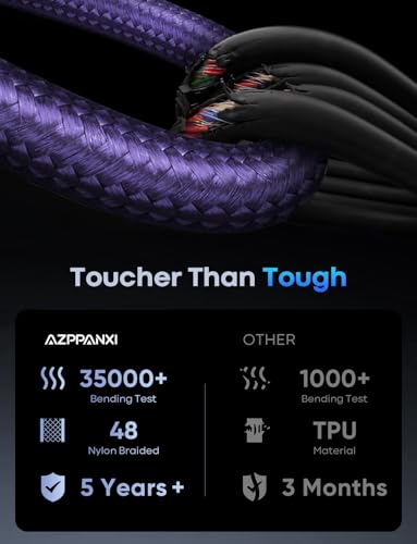 Purple 20ft USB C to USB C Cable, 60W Fast Charge, Durable Double Nylon Braided Type C to C Charger for iPhone 16/15 Series, iPad Pro, MacBook, Samsung Galaxy S24/S23 – Enhanced Compatibility and Speed