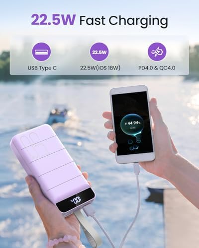 High-Capacity 50000 m Ah Portable Power Bank with Fast Charging 22.5 W – Multi-Device USB-C Battery Pack for i Phone, Samsung Galaxy & More – Ultimate Reliability for On-the-Go Charging