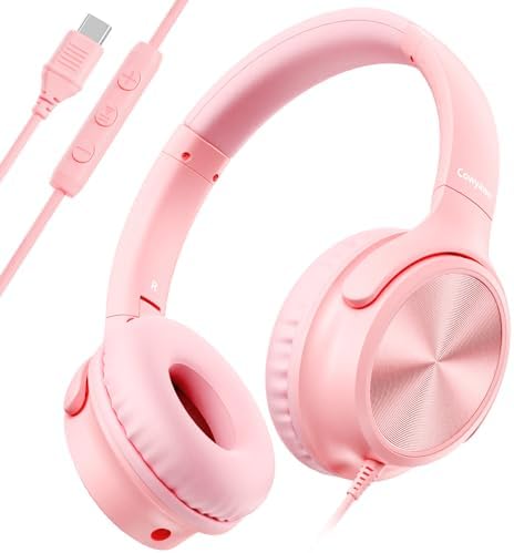 Transform Your Audio Journey with Cowyawn’s Premium USB Type-C Over-Ear Headphones – Stunning Rose Finish, Superior HD Stereo Sound, and Integrated Microphone for Effortless Communication – Ideal for Chromebook, Laptop, and i Phone Users Seeking Optimal Comfort with Portable, Foldable Design