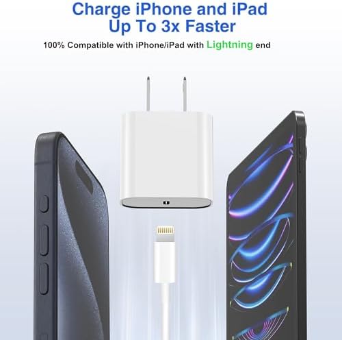Apple MFi Certified 20 W PD Wall Charger with 3 FT USB C to Lightning Cable – Ultra-Fast Charging Solution for i Phone 14 Pro Max, 14, 13 Mini, 12, 11, XR, XS Max, i Pad Air 3, and Air Pods – Compact & Travel-Friendly Design for Enhanced Device Compatibility and Efficiency