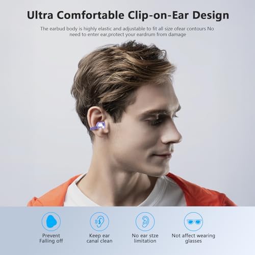 Experience Unmatched Audio Freedom with Bluetooth 5.4 Open Ear Clip-On Earbuds – Lightweight, IPX7 Waterproof Sports Headphones with Intelligent Touch Control for Seamless Fitness and Running Performance – Striking Vibrant Purple Design