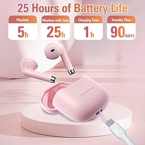 Chic Pink True Wireless Earbuds with Advanced Bluetooth 5.3 – Immersive Noise Cancellation, Powerful Deep Bass & Integrated Microphone – Waterproof Sports-Proof Design for On-the-Go Lifestyle – Perfect Fit for i Phone & Android Users – Transform Your Listening Journey Now!