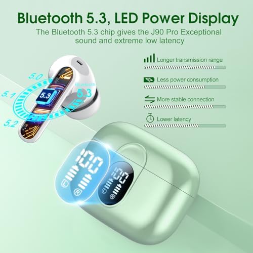 Premium Wireless Earbuds with Bluetooth 5.3 – Hi-Fi Stereo Sound, 40-Hour Playtime, IP7 Waterproof Sports Earphones with LED Battery Display – Perfect for Android & i OS Users – Ultimate Comfort & Durability for Active Lifestyles