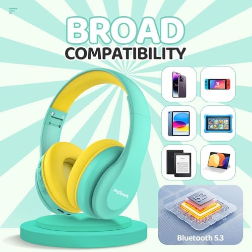 Kids Safe Sound Bluetooth Headphones – Lightweight Over-Ear Design with Volume Limiting (85/94 d B), 60-Hour Battery Life & Bluetooth 5.3, Built-in Microphone, Cozy Fit in Vibrant Blue – Ideal for Music, Audiobooks & Playtime with Enhanced Hearing Protection