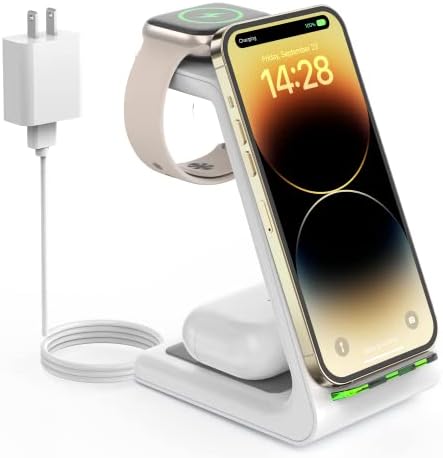 CIYOYO 3-in-1 Fast Wireless Charging Dock – Streamlined Power Hub for i Phone 16/15/14/13/12/SE, Apple Watch Series 9/8/7/6/SE/5/4, and Air Pods Pro/3/2 – Maximize Charging Efficiency with Innovative Safety Features and Sleek Aesthetic Design for Modern Living