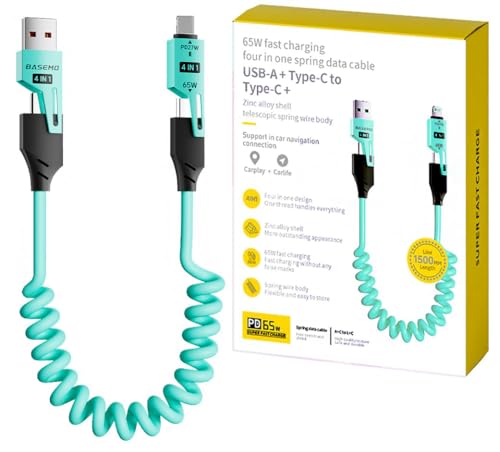 4-in-1 Supercharging Cable for Apple Devices – High-Speed USB-C & Type-C Charging Solution with Durable Spring Wire Design for Mac Book, i Pad, i Phone – Portable Multi-Functional Charging Accessory for Effortless Power Delivery