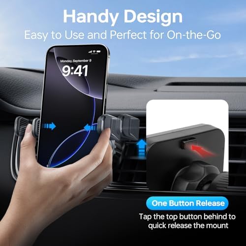 Car Phone Holder – Secure Air Vent Cell Phone Car Mount with Metal Hook Clip, 360° Rotation, One-Hand Operation Universal Automobile Cradle for iPhone, Android, and All Smartphone（938001） – Enhanced Compatibility and Speed
