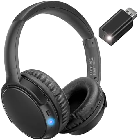 Experience the Freedom of Sound with BKM300 Premium Bluetooth Wireless Headphones – Perfect for TV Lovers, 165 FT Range, Crystal Clear Audio with Ultra-Low Latency, Versatile Connection Options (Optical, AUX, RCA, USB), 20-Hour Battery Life for Non-Stop Viewing, Effortless Plug & Play Setup for Instant Enjoyment