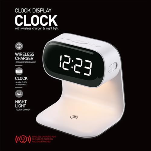 Revolutionary 5-in-1 Wireless Charging Station with Digital Clock, Night Light, and Temperature Display – 15 W Fast Charge for Qi Phones, Smartwatches & TWS Earbuds – Enhanced Safety Features and Space-Saving Design for Home or Travel