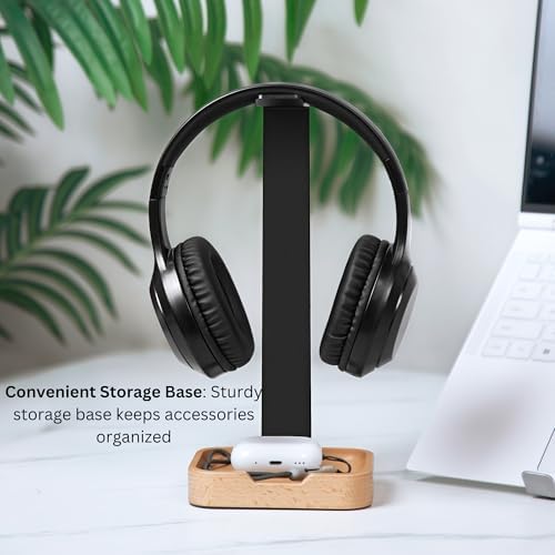 Wooden Headphone Stand – Elegant Desk Organizer for Gamers & Professionals – Premium Solid Wood Headset Holder with Non-Slip Base – Durable, Space-Efficient Design for All Headphone Styles – Tangle-Free Solution to Optimize Your Work Environment