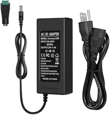 High-Performance 24 V 5 A Universal Power Supply Adapter – AC/DC Converter for LED Strips, CCTV Cameras, and Monitors – 100-240 V Input for Global Compatibility with 5.5 x 2.1 mm Connector – Reliable Power Source with Safety Features for Optimal Device Performance