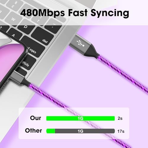 Illuminate Your Charging Routine with the 3.3 ft Light-Up i Phone Charger Cable – MFi Certified LED Charging Cord for i Phone 14/13/12/11/XR/XS/X/8, i Pad, Air Pods, and More – Fast Charging with Vibrant Blue Glow for Enhanced Visibility and Performance