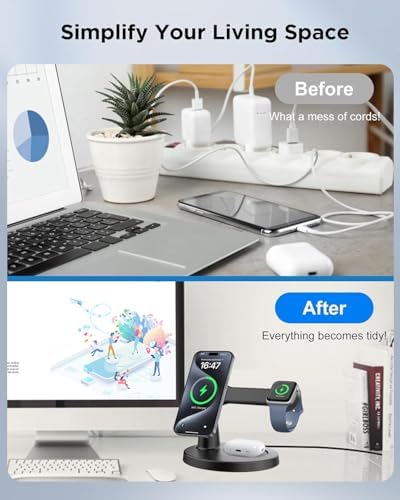 Ultimate 3-in-1 Magnetic Charging Station for Apple Devices – Fast Charging Dock for i Phone 16 15 14 13 12 and Air Pods with Sleek Design and Effortless Magnetic Alignment for Enhanced Power Management and Space Efficiency