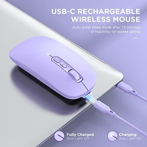 Sleek Purple Bluetooth Wireless Mouse – Rechargeable Tri-Mode Multi-Device Companion for Laptops, Mac Books, i Pads & More – Silent Operation for Focused Workspaces – Lightweight Ergonomic Design for Ultimate Portability