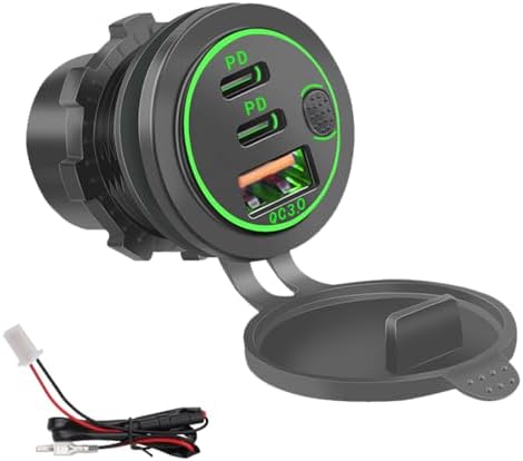 18 W Triple Port USB Car Charger with Switch – Quick Charge 3.0 & Dual PD USB-C Dashboard Mount for Cars, Trucks, and Boats – Energy Efficient Blue Charging Solution for All Your Devices on the Go