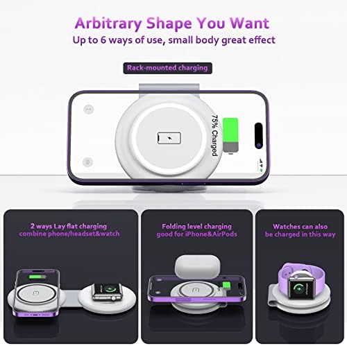 UCOMX Nano Mini Magnetic 2-in-1 Wireless Travel Charger – Compact Folding Charging Station for i Phone 12 to 16 Pro Max, Air Pods Pro, and i Watch Ultra – Effortless Multi-Device Compatibility and Fast Charging Technology for On-the-Go Professionals and Travelers