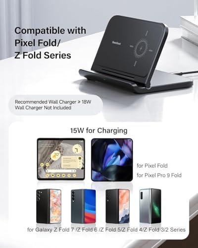 Fast Foldable Wireless Charger for Samsung Galaxy Z Fold 7 & Google Pixel 9 Pro – High-Speed Charging Station Stand for Z Fold Series 3-7 & Pixel Fold – Portable, Sleek Design with Non-Slip Surface for Ultimate Device Security and Convenience – Ideal for Home & Office Use