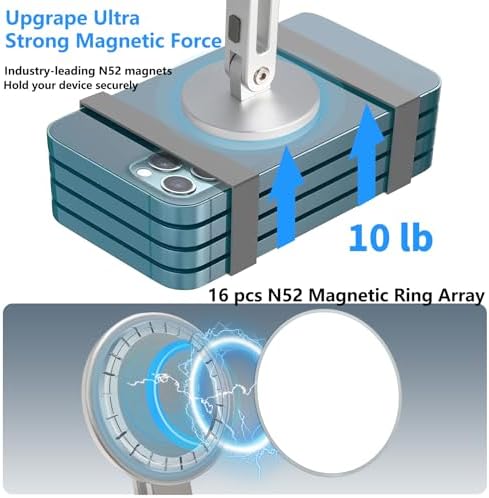 Magnetic Phone Stand for Desk, Heightened & Adjustable & Foldable Metal Magnetic Phone Holder Stand for Desk/Office/Home, Compatible with Magsafe Case/iPhone 15/14/13/12 Series (Black) – Enhanced Compatibility and Speed